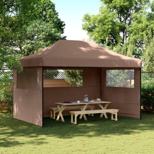 Foldable Outdoor Gazebo Event Party Wedding Garden Camping Tent Pop-Up with 3 Sidewalls Brown - Image 2