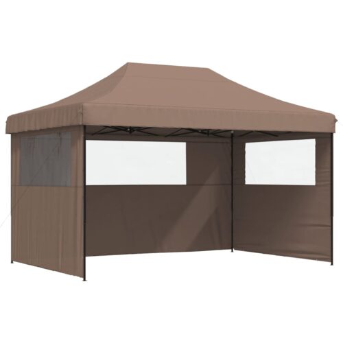 Foldable Outdoor Gazebo Event Party Wedding Garden Camping Tent Pop-Up with 3 Sidewalls Brown - Image 10