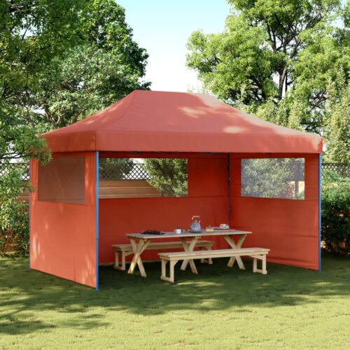 Foldable Outdoor Gazebo Event Party Wedding Garden Camping Tent Pop-Up with 3 Sidewalls Terracotta - Image 2