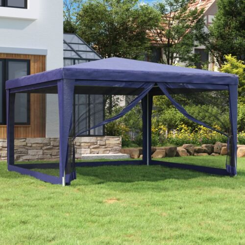 Outdoor Gazebo Event Party Wedding Garden Camping Tent Mesh Sidewalls Blue 4x4m HDPE - Image 2