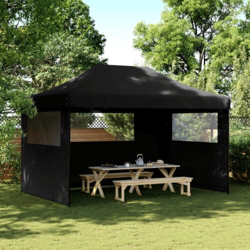 Foldable Outdoor Gazebo Event Party Wedding Garden Camping Tent Pop-Up with 3 Sidewalls Black - Image 2