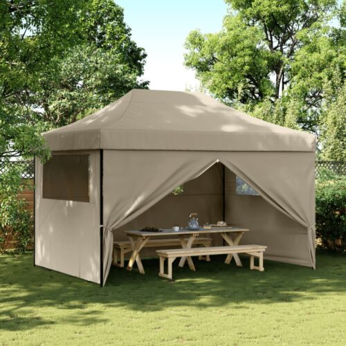 Foldable Outdoor Gazebo Event Party Wedding Garden Camping Tent Pop-Up with 4 Sidewalls Taupe - Image 2