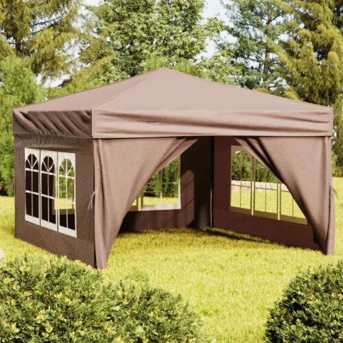 Folding Outdoor Gazebo Event Party Wedding Garden Camping Tent with Sidewalls Taupe 3x3 m - Image 2
