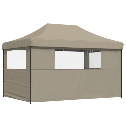 Foldable Outdoor Gazebo Event Party Wedding Garden Camping Tent Pop-Up with 3 Sidewalls Taupe - Image 5