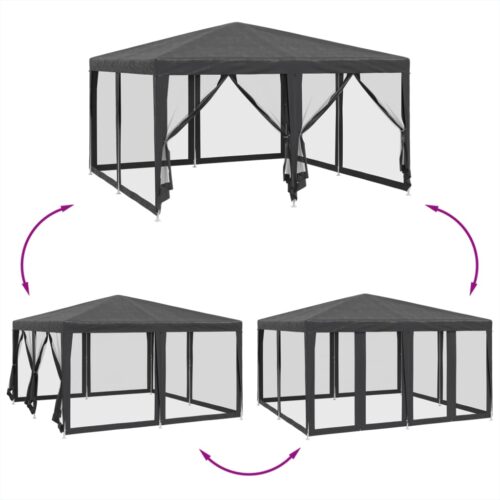 Outdoor Gazebo Event Party Wedding Garden Camping Tent with Mesh Sidewalls Anthracite 4x4m HDPE - Image 6