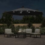 Garden Umbrella Outdoor Patio Beach Cantilever Parasol with LED Lights Black 350cm