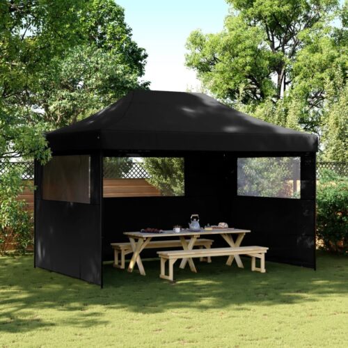 Foldable Outdoor Gazebo Event Party Wedding Garden Camping Tent Pop-Up with 3 Sidewalls Black - Image 2