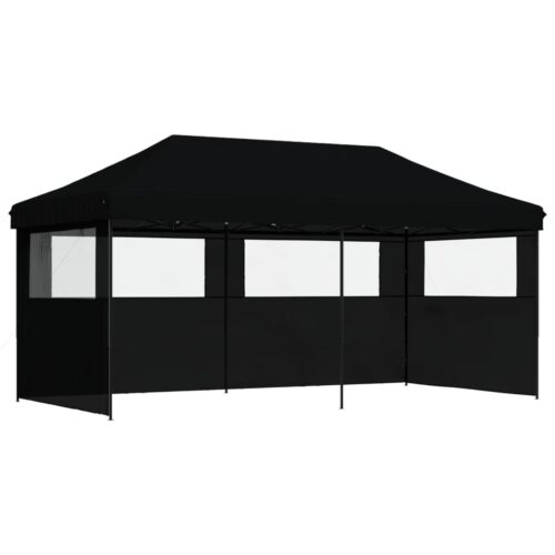 Foldable Outdoor Gazebo Event Party Wedding Garden Camping Tent Pop-Up with 3 Sidewalls Black