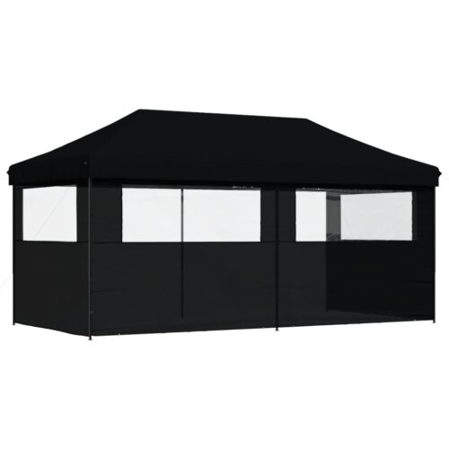 Foldable Outdoor Gazebo Event Party Wedding Garden Camping Tent Pop-Up with 3 Sidewalls Black - Image 5