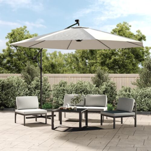 Garden Umbrella Outdoor Patio Beach Cantilever Parasol with LED Lights Metal Pole 350cm Sand - Image 2