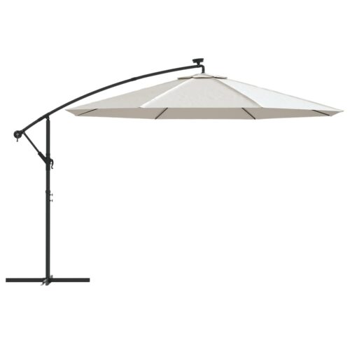 Garden Umbrella Outdoor Patio Beach Cantilever Parasol with LED Lights Metal Pole 350cm Sand - Image 4