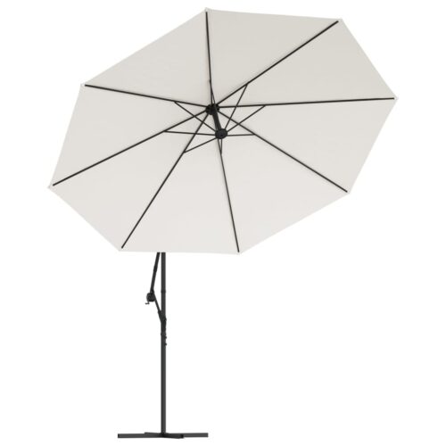 Garden Umbrella Outdoor Patio Beach Cantilever Parasol with LED Lights Metal Pole 350cm Sand - Image 5