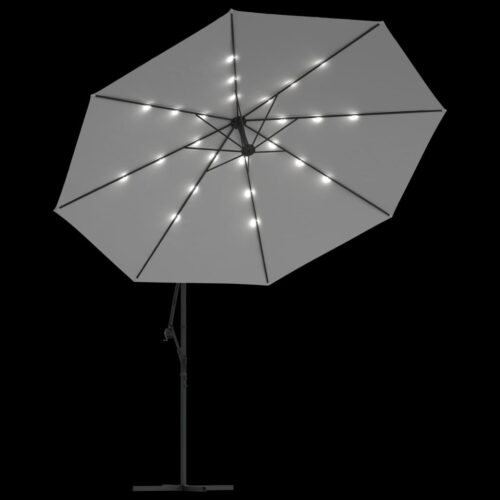 Garden Umbrella Outdoor Patio Beach Cantilever Parasol with LED Lights Metal Pole 350cm Sand - Image 6