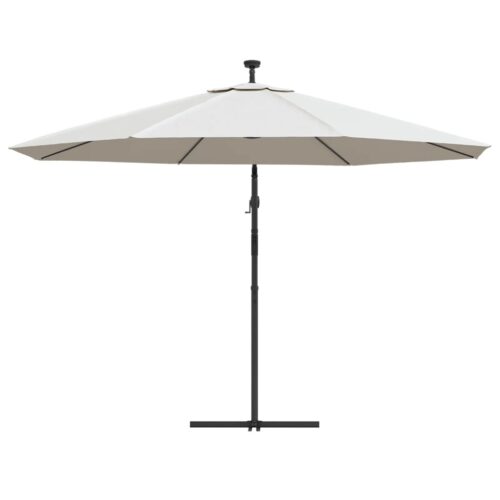 Garden Umbrella Outdoor Patio Beach Cantilever Parasol with LED Lights Metal Pole 350cm Sand - Image 7