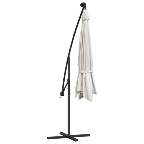 Garden Umbrella Outdoor Patio Beach Cantilever Parasol with LED Lights Metal Pole 350cm Sand - Image 8