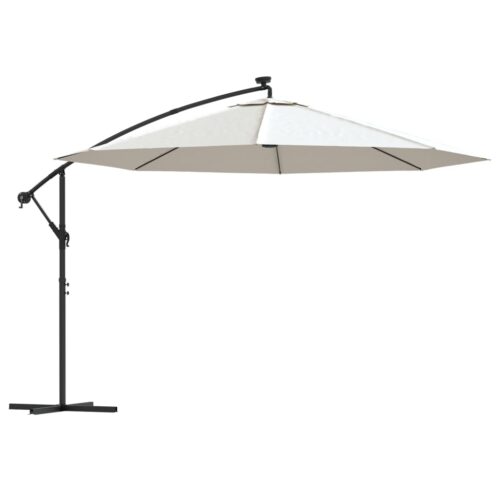 Garden Umbrella Outdoor Patio Beach Cantilever Parasol with LED Lights Metal Pole 350cm Sand - Image 13