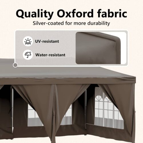 Folding Outdoor Gazebo Event Party Wedding Garden Camping Tent with Sidewalls Taupe 3x6 m - Image 11