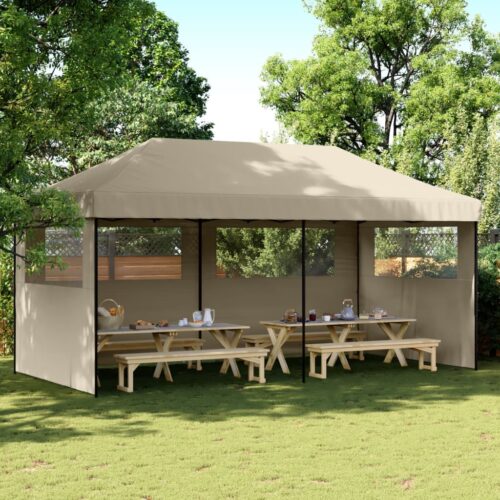 Foldable Outdoor Gazebo Event Party Wedding Garden Camping Tent Pop-Up with 3 Sidewalls Taupe - Image 2