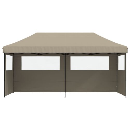 Foldable Outdoor Gazebo Event Party Wedding Garden Camping Tent Pop-Up with 3 Sidewalls Taupe - Image 3