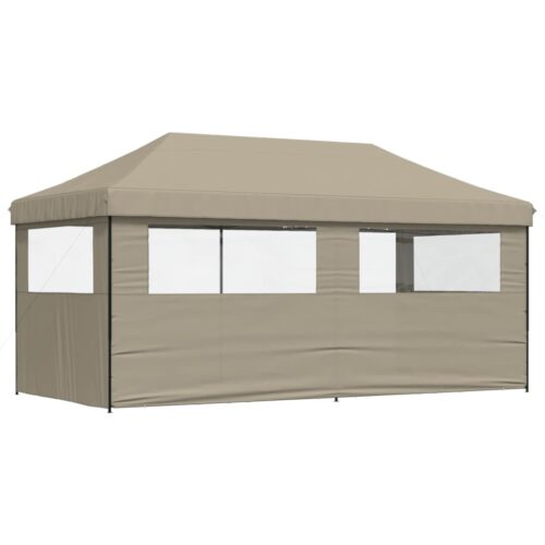 Foldable Outdoor Gazebo Event Party Wedding Garden Camping Tent Pop-Up with 3 Sidewalls Taupe - Image 5