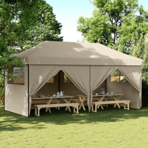 Folding Outdoor Gazebo Event Party Wedding Garden Camping Tent Wall Pop-Up Taupe - Image 2