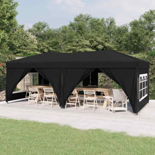 Folding Outdoor Gazebo Event Party Wedding Garden Camping Tent with Sidewalls Black 3x6 m - Image 2