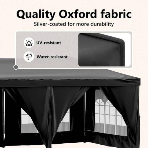 Folding Outdoor Gazebo Event Party Wedding Garden Camping Tent with Sidewalls Black 3x6 m - Image 11