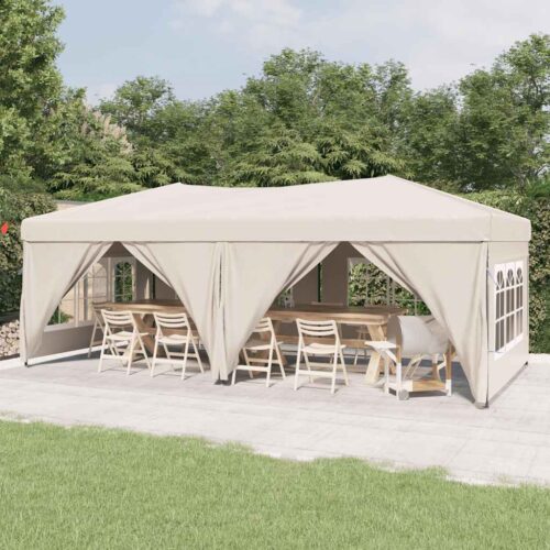 Folding Outdoor Gazebo Event Party Wedding Garden Camping Tent with Sidewalls Cream 3x6 m - Image 2
