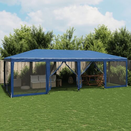Outdoor Gazebo Event Party Wedding Garden Camping Tent Mesh Sidewalls Blue 8x4m HDPE - Image 2