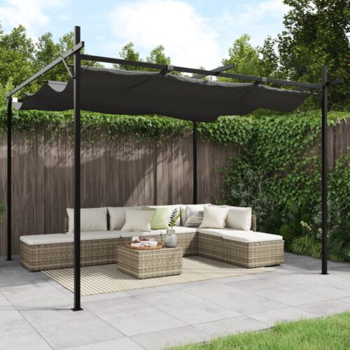 Pergola with Retractable Roof Outdoor Garden BBQ Gazebo Canopy Shade Anthracite 295x292x230cm - Image 2