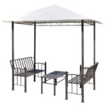 Outdoor Pavilion Canopy with Bench Chairs Table Garden Pergola Furniture Set 2.5x1.5x2.4 m