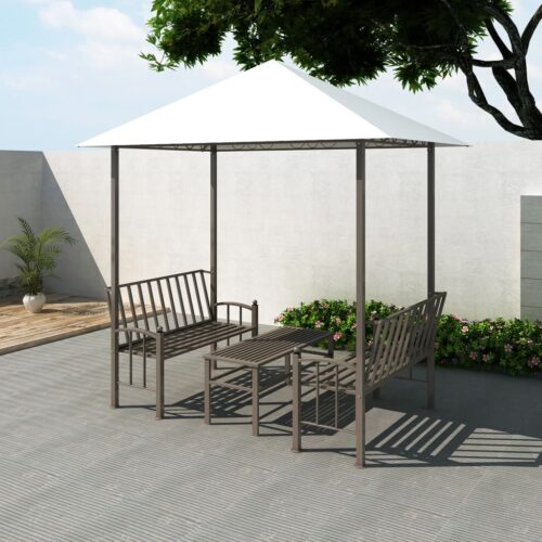 Outdoor Pavilion Canopy with Bench Chairs Table Garden Pergola Furniture Set 2.5x1.5x2.4 m - Image 2