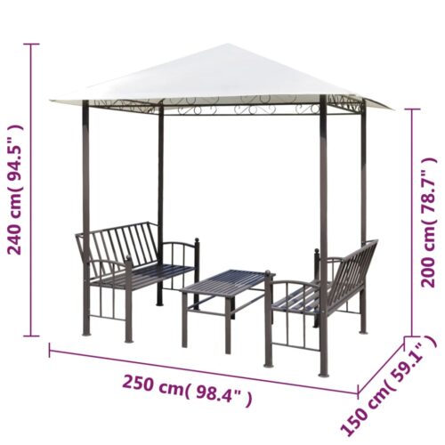 Outdoor Pavilion Canopy with Bench Chairs Table Garden Pergola Furniture Set 2.5x1.5x2.4 m - Image 6
