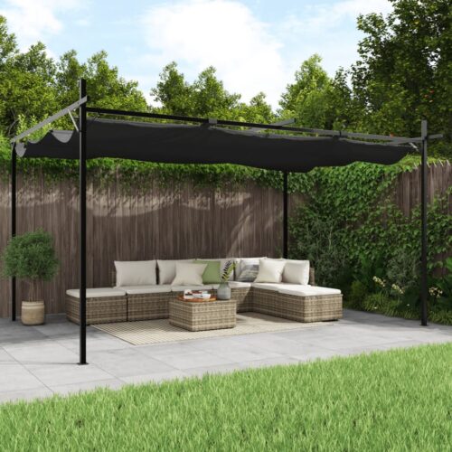 Pergola with Retractable Roof Outdoor Garden BBQ Gazebo Canopy Shade Anthracite 395x292x230cm - Image 2