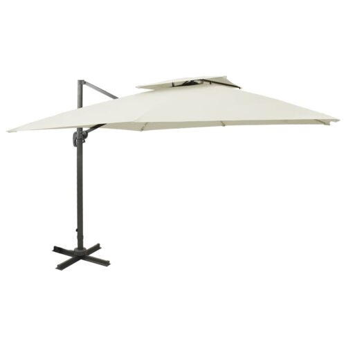 Garden Umbrella Outdoor Patio Beach Cantilever Parasol with Double Top 300x300cm Sand
