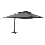 Garden Umbrella Outdoor Patio Beach Cantilever Parasol with Double Top Anthracite 400x300cm