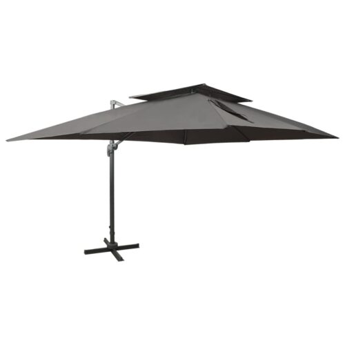 Garden Umbrella Outdoor Patio Beach Cantilever Parasol with Double Top Anthracite 400x300cm