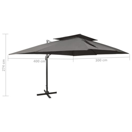 Garden Umbrella Outdoor Patio Beach Cantilever Parasol with Double Top Anthracite 400x300cm - Image 9