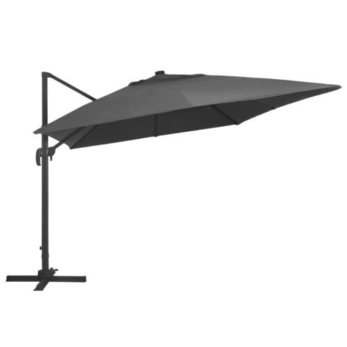 Garden Umbrella Outdoor Patio Beach Cantilever Parasol with LED Lights Aluminium Pole 400x300cm Anthracite - Image 3