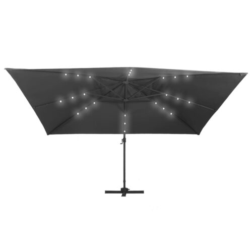 Garden Umbrella Outdoor Patio Beach Cantilever Parasol with LED Lights Aluminium Pole 400x300cm Anthracite