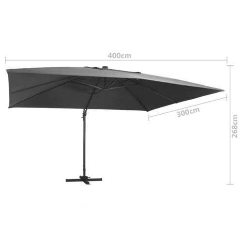 Garden Umbrella Outdoor Patio Beach Cantilever Parasol with LED Lights Aluminium Pole 400x300cm Anthracite - Image 9