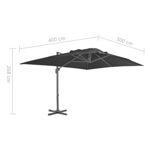 Garden Umbrella Outdoor Patio Beach Cantilever Parasol with Aluminium Pole 400x300cm Anthracite - Image 9