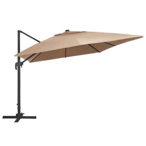 Garden Umbrella Outdoor Patio Beach Cantilever Parasol with LED Lights Aluminium Pole 400x300cm Taupe - Image 3