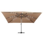 Garden Umbrella Outdoor Patio Beach Cantilever Parasol with LED Lights Aluminium Pole 400x300cm Taupe