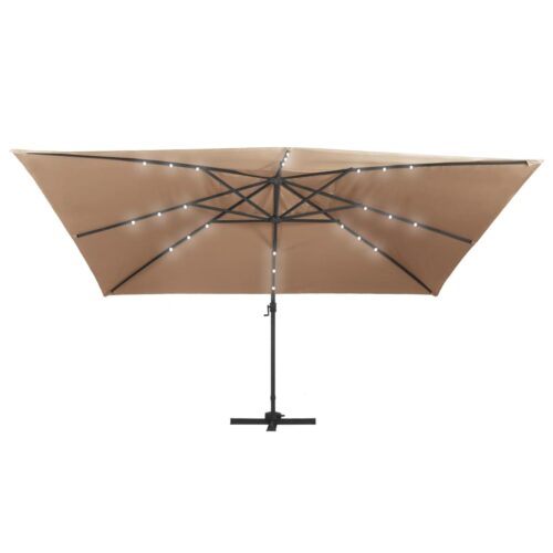 Garden Umbrella Outdoor Patio Beach Cantilever Parasol with LED Lights Aluminium Pole 400x300cm Taupe