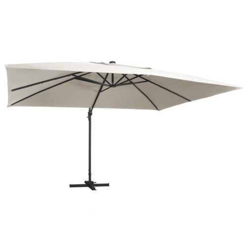 Garden Umbrella Outdoor Patio Beach Cantilever Parasol with LED Lights Aluminium Pole 400x300cm Sand - Image 2
