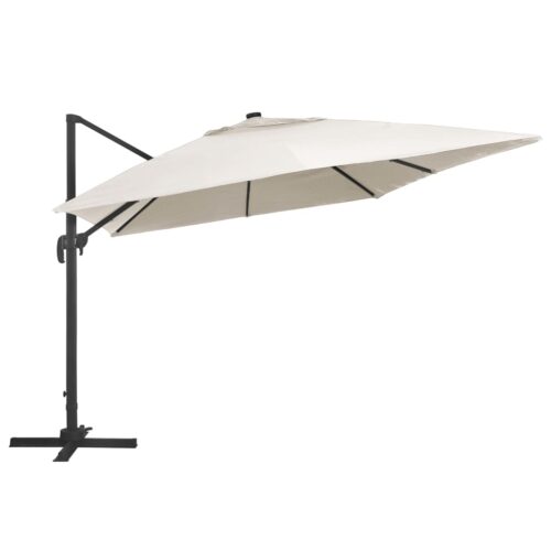 Garden Umbrella Outdoor Patio Beach Cantilever Parasol with LED Lights Aluminium Pole 400x300cm Sand - Image 3