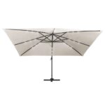 Garden Umbrella Outdoor Patio Beach Cantilever Parasol with LED Lights Aluminium Pole 400x300cm Sand