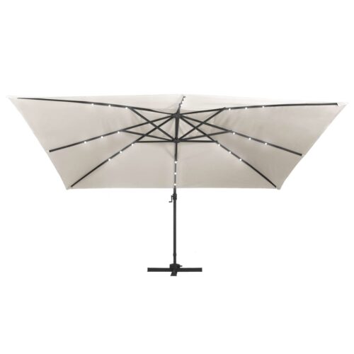Garden Umbrella Outdoor Patio Beach Cantilever Parasol with LED Lights Aluminium Pole 400x300cm Sand