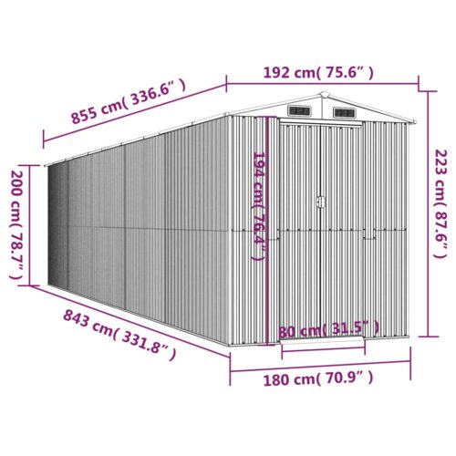 Garden Shed Anthracite 192x855x223cm Galvanised Steel - Image 8